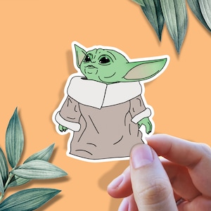 Etiqueta engomada del vinilo de Baby Yoda / Etiqueta engomada impermeable del niño / Para computadora portátil, MacBook, Etiqueta de la botella de agua / Etiqueta engomada linda del regalo de Sci Fi