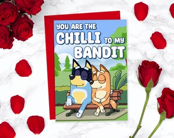 Vous êtes le piment de mon bandit Cute Bluey Valentines Card Anniversary Card | Carte d’émission télévisée pour enfants | Carte de dessin animé drôle
