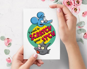 Itchy and Scratchy Funny Simpsons Valentines Day Card | Rude Valentines Card | Naughty Anniversary Card | For Boyfriend, For Girlfriend