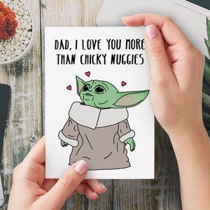 Baby Yoda Vatertagskarte Chicky Nuggies Von Sohn Von Tochter | Lustige Karte Niedliche Star Wars das Kind Karte für Papa für Opa