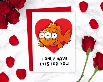 Three Eyed Fish hebben alleen ogen voor jou Funny Simpsons Valentijnsdag kaart | Leuke kaart | Jubileumkaart | Voor vriend, voor vriendin