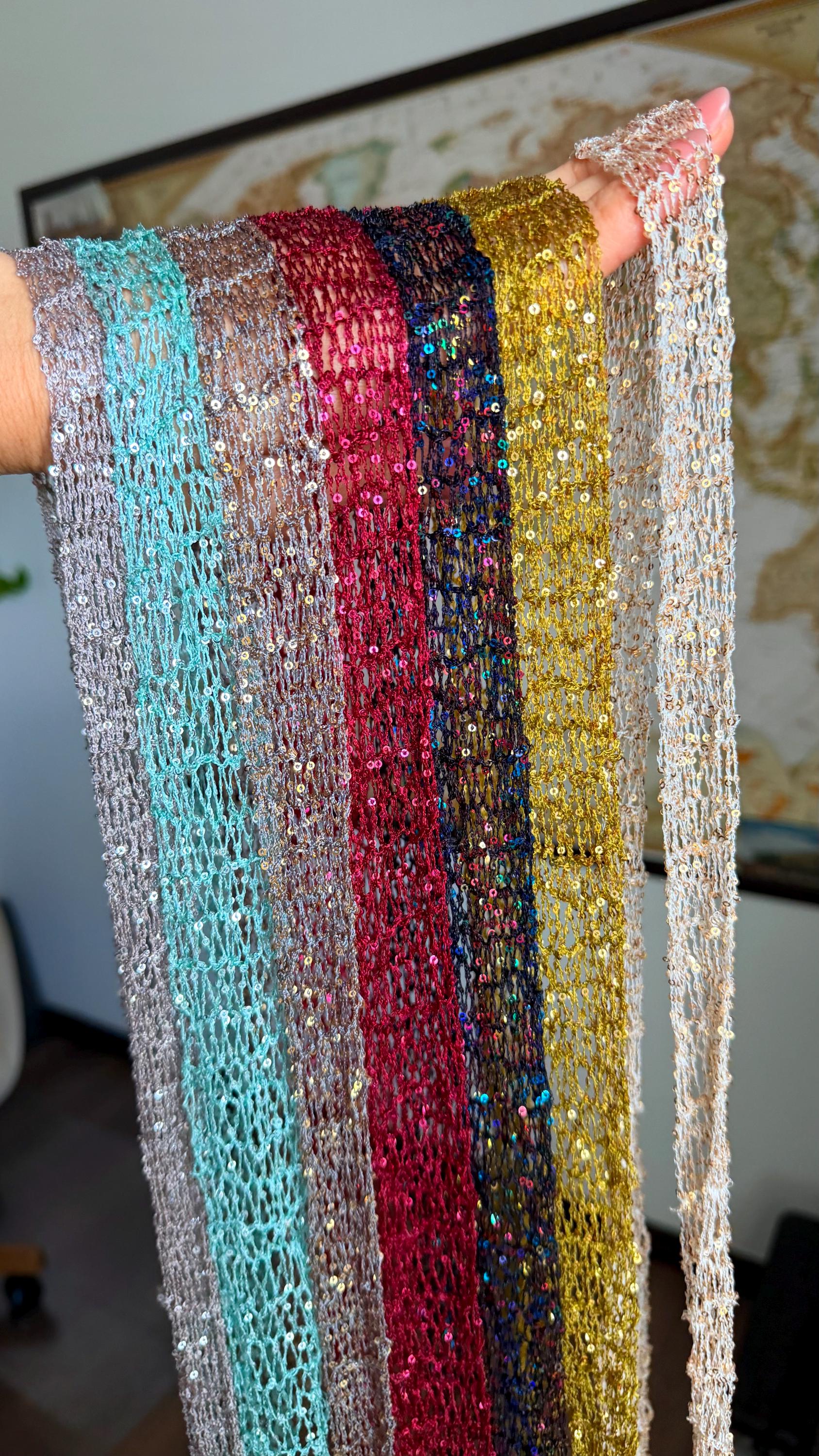 Hand-Knitted Sequin Skinny Scarf (Choose your color)