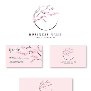 Vorgefertigtes Kirschblüten Logo & Visitenkarte, Branding Kit, Pink Sakura Logo für Hochzeitsfotografie, Hochzeitsbüro, Personal Coaching
