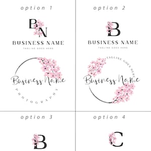 Logo et carte de visite de fleurs de cerisier préfabriqués, kit de marque, logo Sakura rose pour un mariage Photographie, agence de mariage, coaching personnel