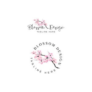 Vorgefertigtes Kirschblüten Logo & Visitenkarte, Branding Kit, Pink Sakura Logo für die Hochzeitsfotografie, Hochzeitsbüro, Personal Coaching