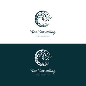Tree logo with roots, wellness, spa, consulting, boho, skincare, chiropractic, massage, coach logo, circled tree design