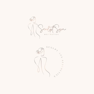 Premade Minimalist Luxury  Logo for Skincare Spa, Beauty studio,  body sculpt, wellness, massage. One line drawing Woman silhouette,