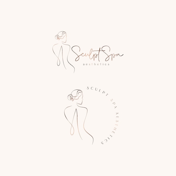 Vorgefertigtes, minimalistisches, Luxus-Logo für Spa, Beauty-Studio, Körperpflege, Wellness, Massage. One Line Zeichnung Silhouette einer Frau,