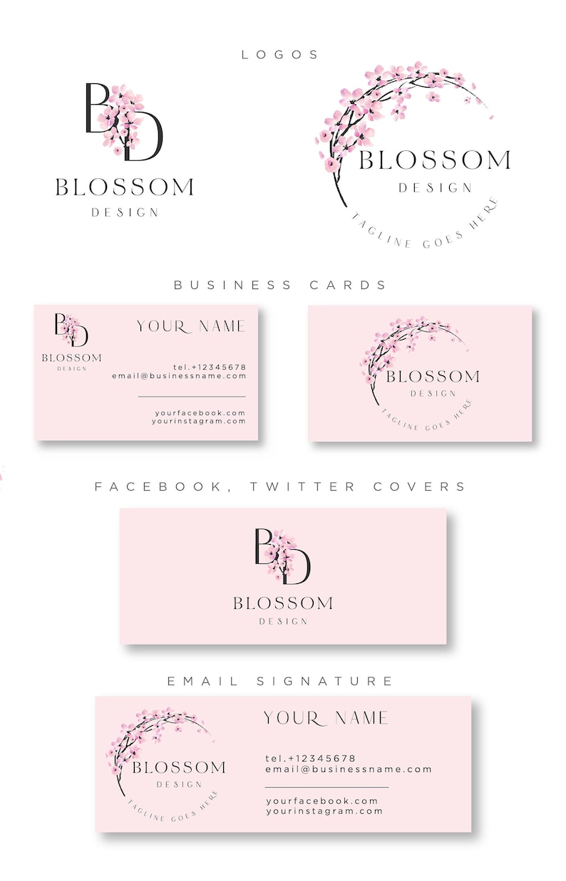 Premade Cherry Blossom Logo&business Card, Branding Kit, Pink Sakura ...