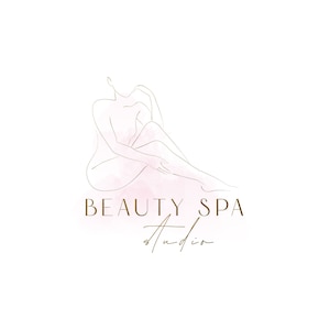 Premade Minimalist Luxury  Logo for Skincare Spa, Beauty studio,  body sculpt, wellness, massage. One line drawing Woman silhouette,