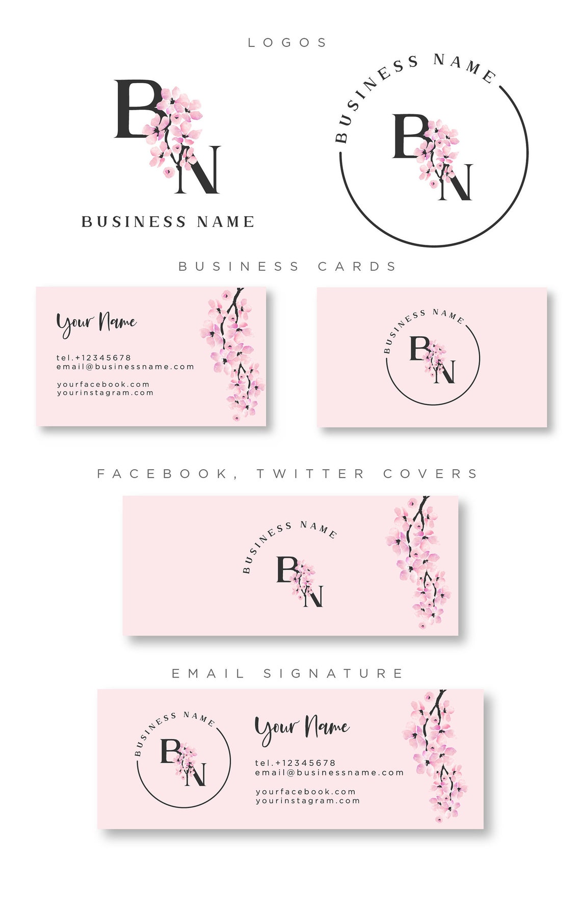 Premade Cherry Blossom Logo&business Card, Branding Kit, Pink Sakura ...