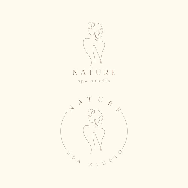 Premade Minimalist Luxury  Logo for Skincare Spa, Beauty studio,  coach trainer, wellness, massage. One line drawing Woman silhouette,