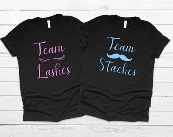 Gender reveal shirt, Team boy Team girl, Gender reveal tees, Team lashes, Team staches, Baby shower shirts, Gender reveal party shirt