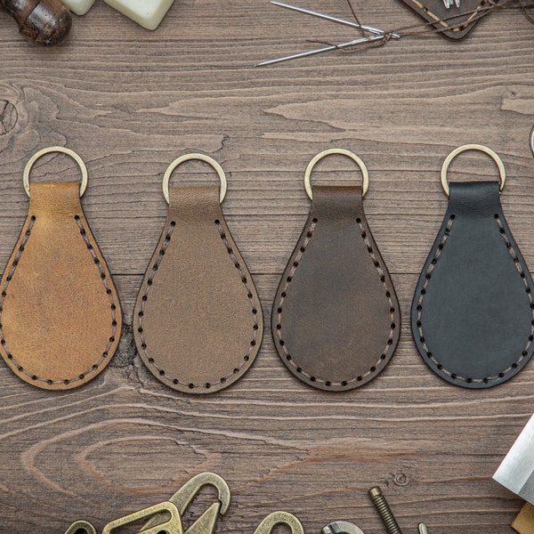 Personalized Leather Keychain, Custom Engraved Key Chain Gifts For Men and Birthday, Monogram Key Fob Gift For Boyfriend, Teardrop Keychain