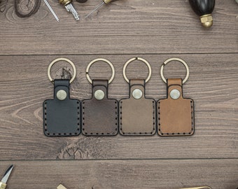 Personalized AirTag keychain, Apple AirTag dog collar leather case holder, Custom leather key fob organizer, gift for men - Square
