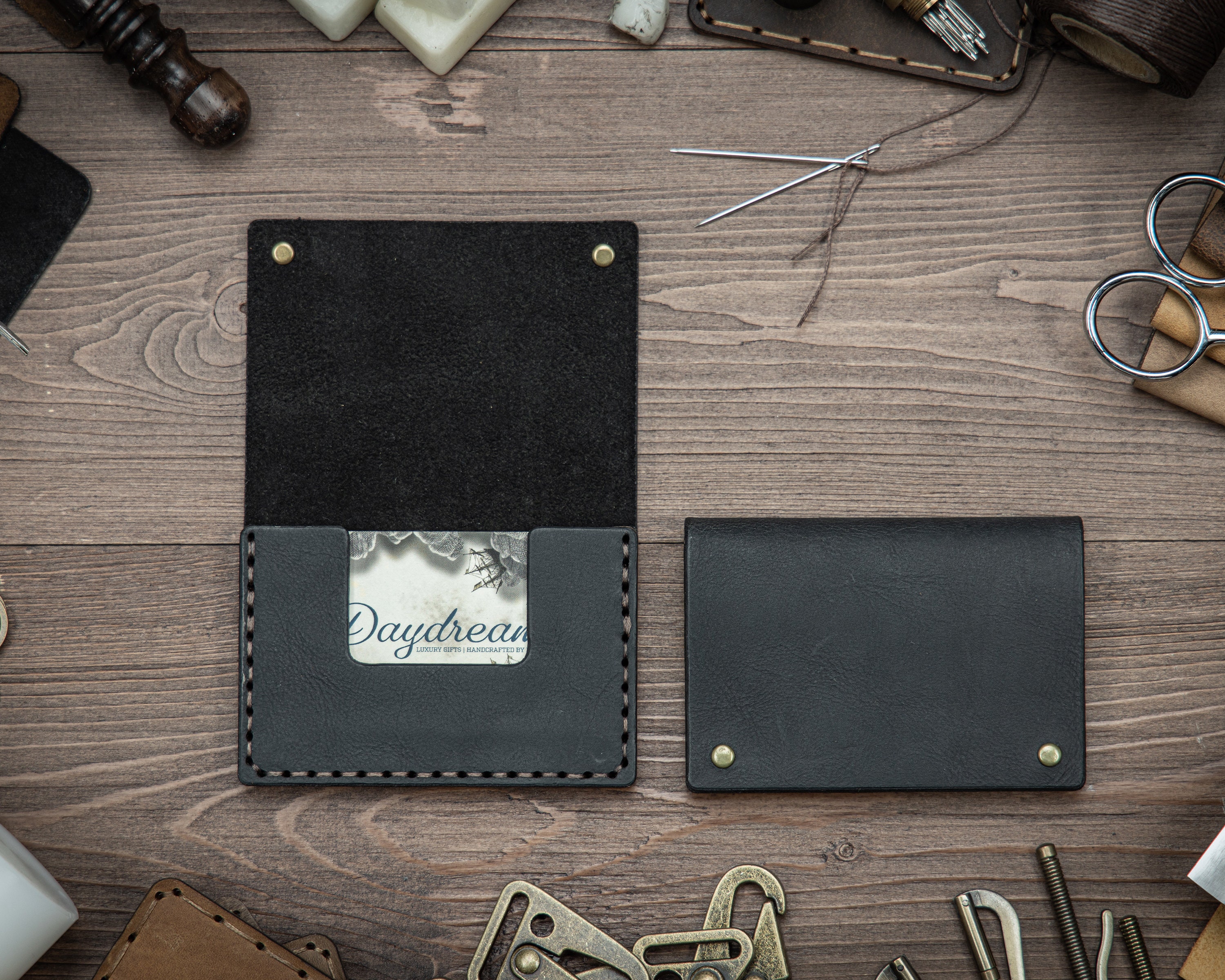 Charred Oak Premium Full Grain Leather Business Card Holder
