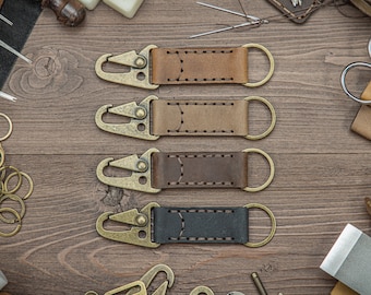 Personalized Leather Keychain, Custom Engraved Key Chain Gifts For Mens Birthday, Monogram Key Fob Gift For Boyfriend, Mini HK Keychain