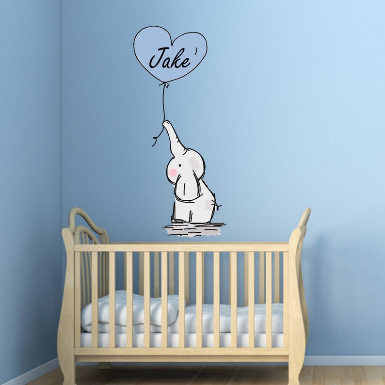 personalised baby elephant wall decal sticker balloons nursery | etsy