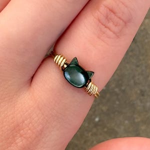 Mother of Pearl Black Cat Ring | Sterling Silver or 14K Gold Filled | Handcrafted Gift Ideas for Cat Lovers | Hand Carved Mother of Pearl