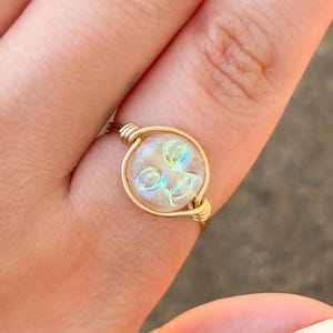 Vintage Moon Man Ring in Sterling Silver or 14k Gold Filled | Whimsical Moon Ring in Czech Glass | Vintage Iridescent Ring