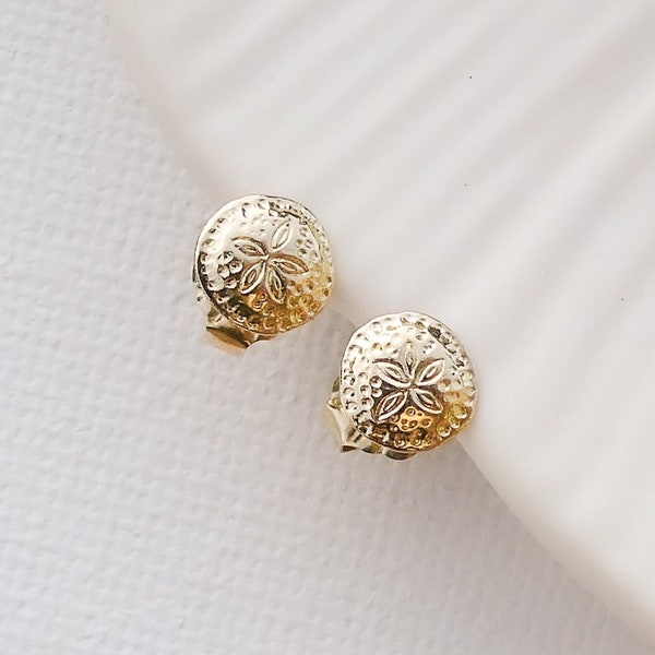Sand Dollar Stud Earrings in Sterling Silver or 14k Gold Filled, Seashell Stud Earrings