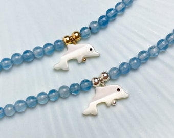 Aquamarine Dolphin Bracelet, Dolphin Charm Bracelet Sterling Silver or 14k Gold Filled, Blue Dolphin Bracelet Blue, Charm Bracelet Dolphin