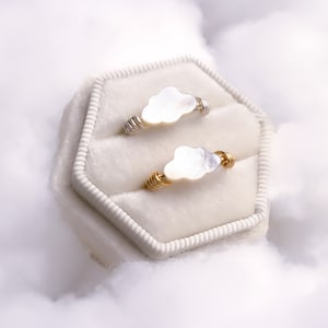 Mother of Pearl Cloud Ring | Sterling Silver or 14K Gold Filled | Handcrafted Gift Ideas for Mindfulness | Hand Carved Mother of Pearl Cloud