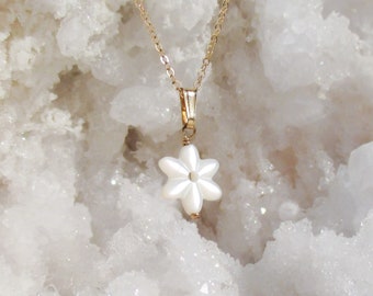 Snowflake Necklace made with Mother of Pearl in Sterling Silver or 14k Gold Filled