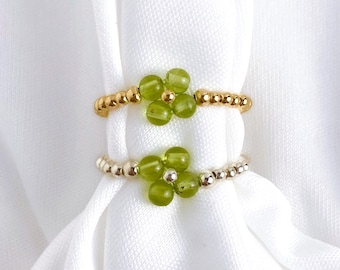 Peridot Clover Ring, Four Leaf Clover Ring in Sterling Silver or 14k Gold Filled