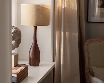Hand Turned Walnut Table Lamp/Wooden Lamp