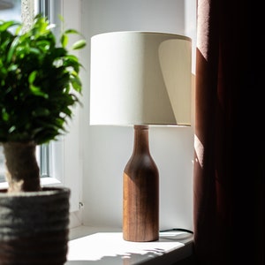 Hand Turned Walnut Table Lamp / Wooden Lamp/ Mid Cantury Modern Style / Scandinavian Style