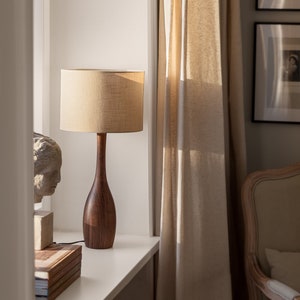 Hand Turned Walnut Table Lamp/Wooden Lamp
