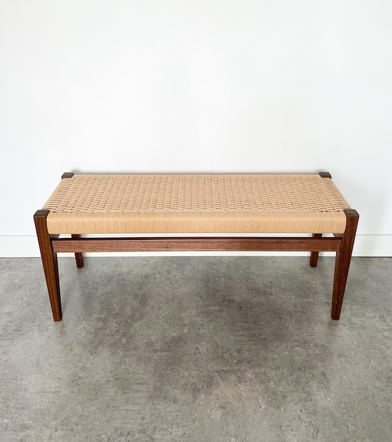 Danish Paper Cord Mid Century Bench in Walnut 