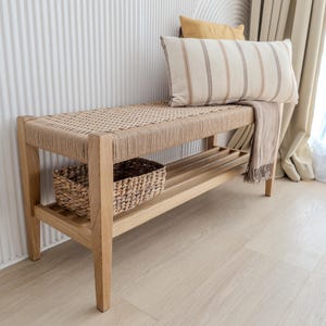 Handwoven Danish Cord Bench - Mid Century Style in Oak or Walnut