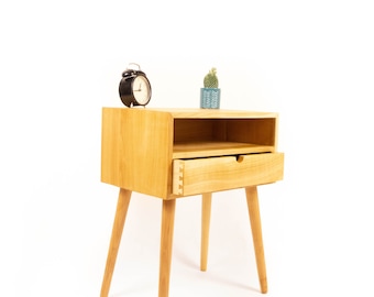 Solid Cherry Nightstand / Bedside Table - One Drawer and shelf - Available in other woods / Mid century modern