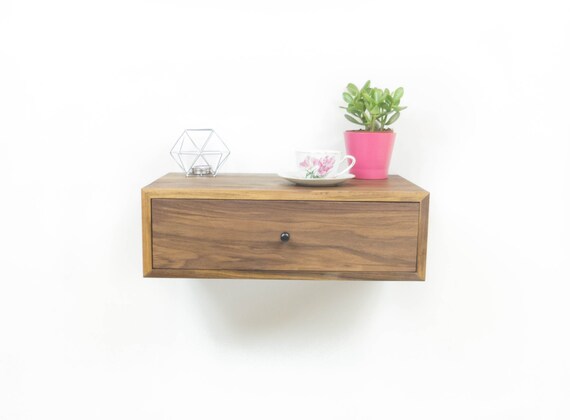 Solid Black Walnut Floating Nightstand Bedside Table With Etsy