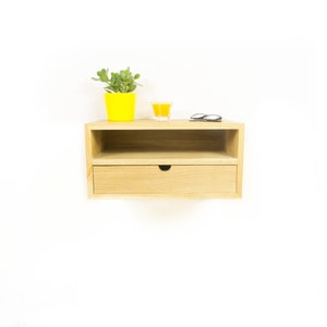 Solid Oak Floating Nightstand/Bedside Table with Drawer and Shelf