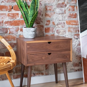 Solid Walnut Nightstand / Bedside Table - Two Drawers - Available in other woods /Mid century modern