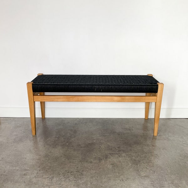 Danish Paper Cord Mid Century Bench in Oak