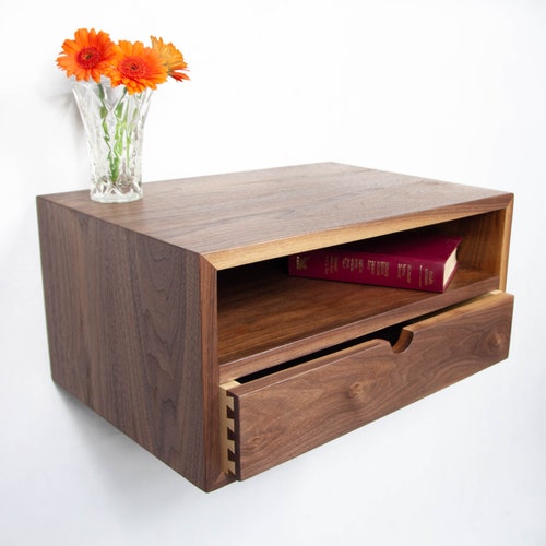 Floating Nightstand With Drawer in Walnut / Mid Century Modern Etsy