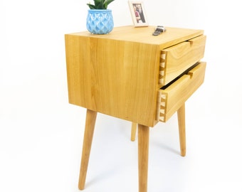 Solid Cherry Nightstand / Bedside Table - Two Drawers - Available in other woods /Mid century modern