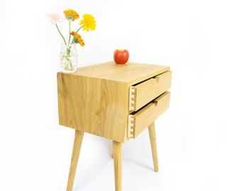 Solid Oak Nightstand / Bedside Table - Two Drawers - Available in other woods /Mid century modern