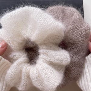 Mohair scrunchie displayed as finished knitted accessory