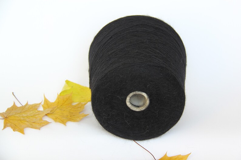 Angora Black Yarn, 70 Angora Yarn on Cone, Hand Knitting, Machine Knitting, Italian Bobbin Yarn
