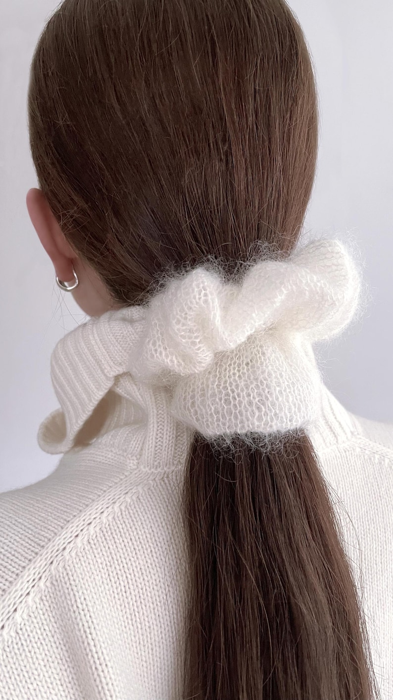 Knitted mohair scrunchie made with kid mohair and silk