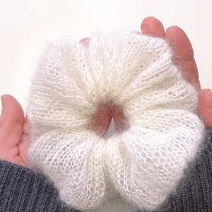 Close-up of lightweight mohair knitted scrunchie