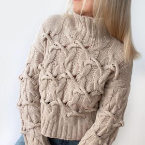 Patrón de tejido de punto trenzado para mujer (PDF), jersey con textura Aran, jersey de punto grueso