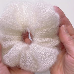 Hand-knitted silk mohair scrunchie detail shot