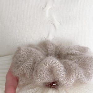 Soft mohair hair tie created with circular needles