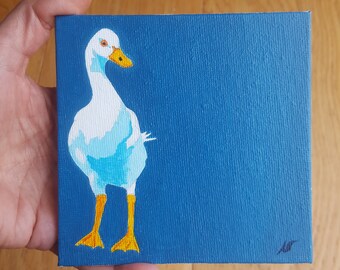 small acrylic painting on canvas cardboard white duck decoration